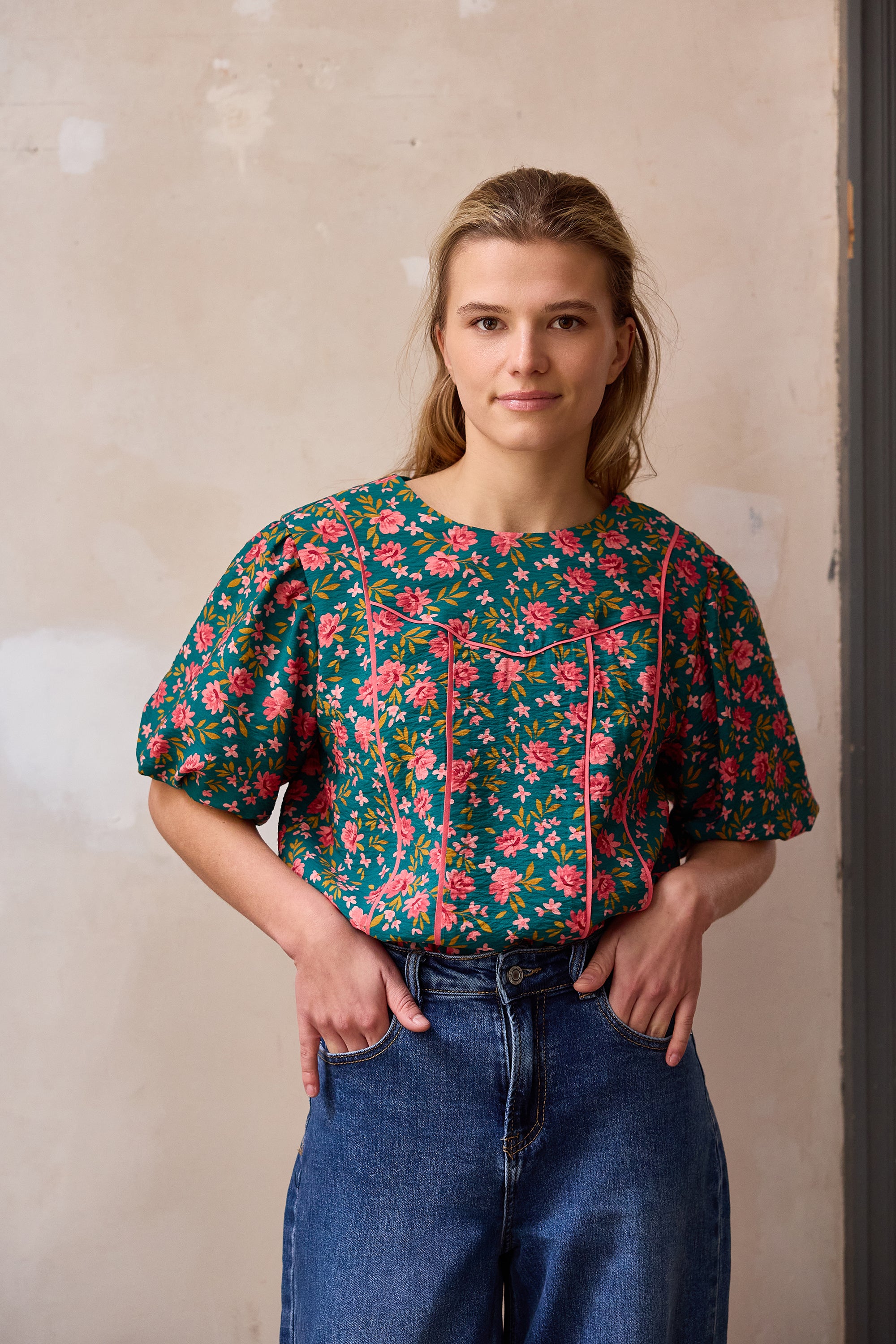 Atelier Jupe - Green Little Flowers Textured Viscose