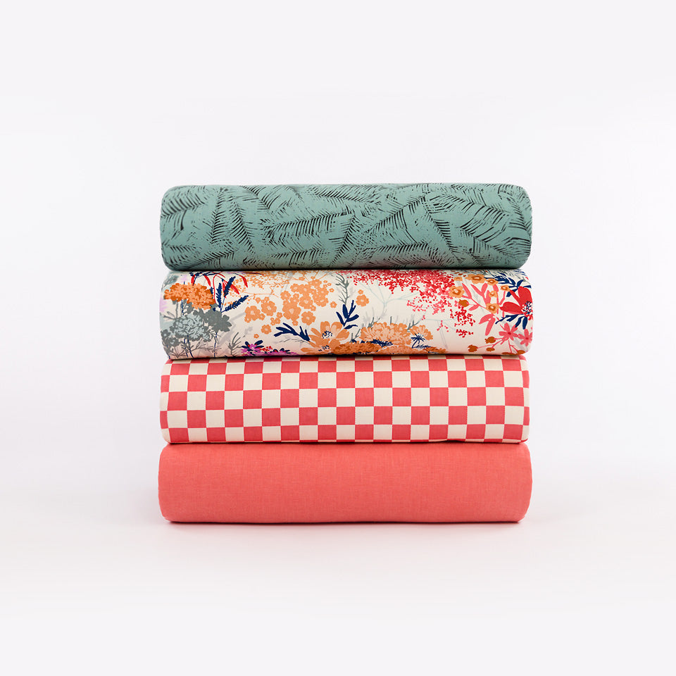 See You At Six - Checkers Cloud White and Tea Rose Cotton Canvas Gabardine Twill