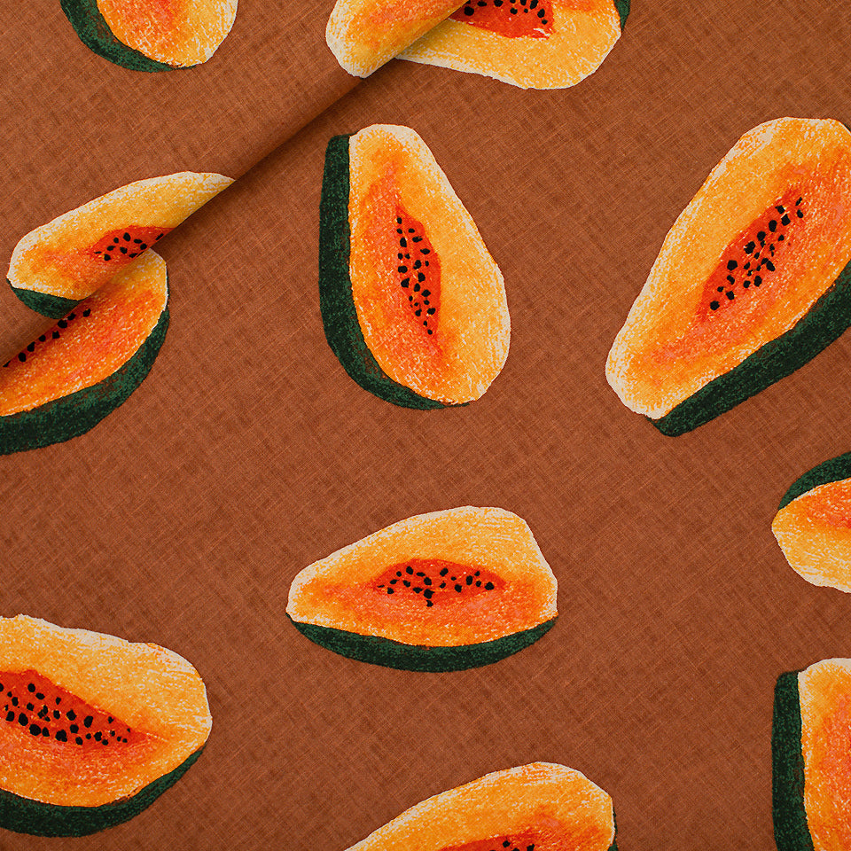 See You At Six - Papayas in Glazed Ginger Linen Viscose Fabric