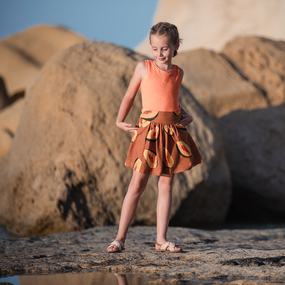 See You At Six - Papayas in Glazed Ginger Linen Viscose Fabric