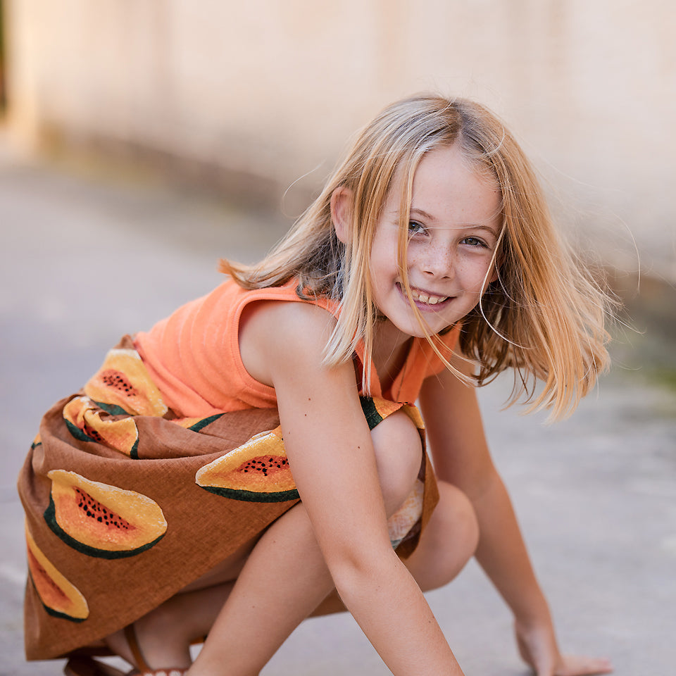 See You At Six - Papayas in Glazed Ginger Linen Viscose Fabric