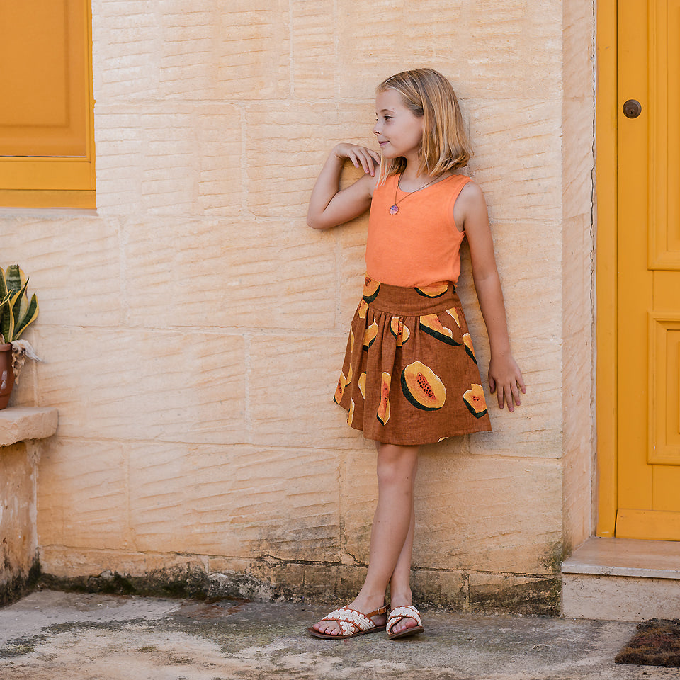 See You At Six - Papayas in Glazed Ginger Linen Viscose Fabric