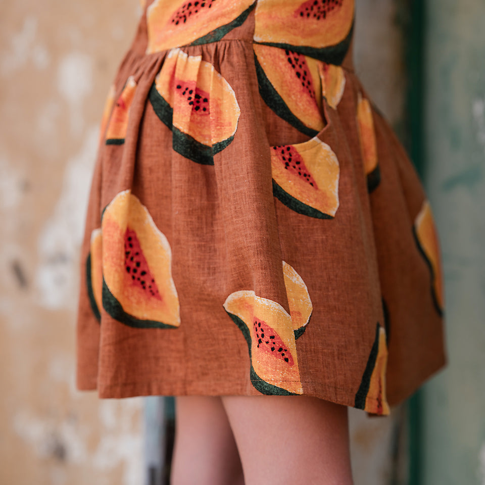 See You At Six - Papayas in Glazed Ginger Linen Viscose Fabric