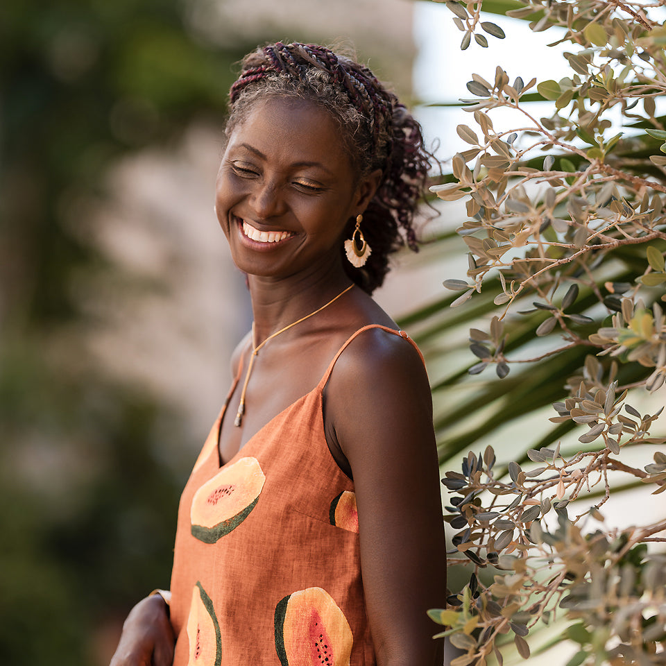 See You At Six - Papayas in Glazed Ginger Linen Viscose Fabric