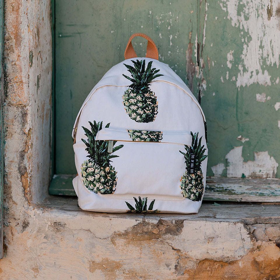 See You At Six - Pineapples in Papyrus Crème Cotton Canvas Gabardine Twill