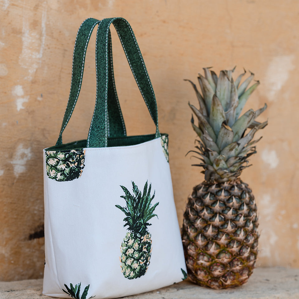 See You At Six - Pineapples in Papyrus Crème Cotton Canvas Gabardine Twill