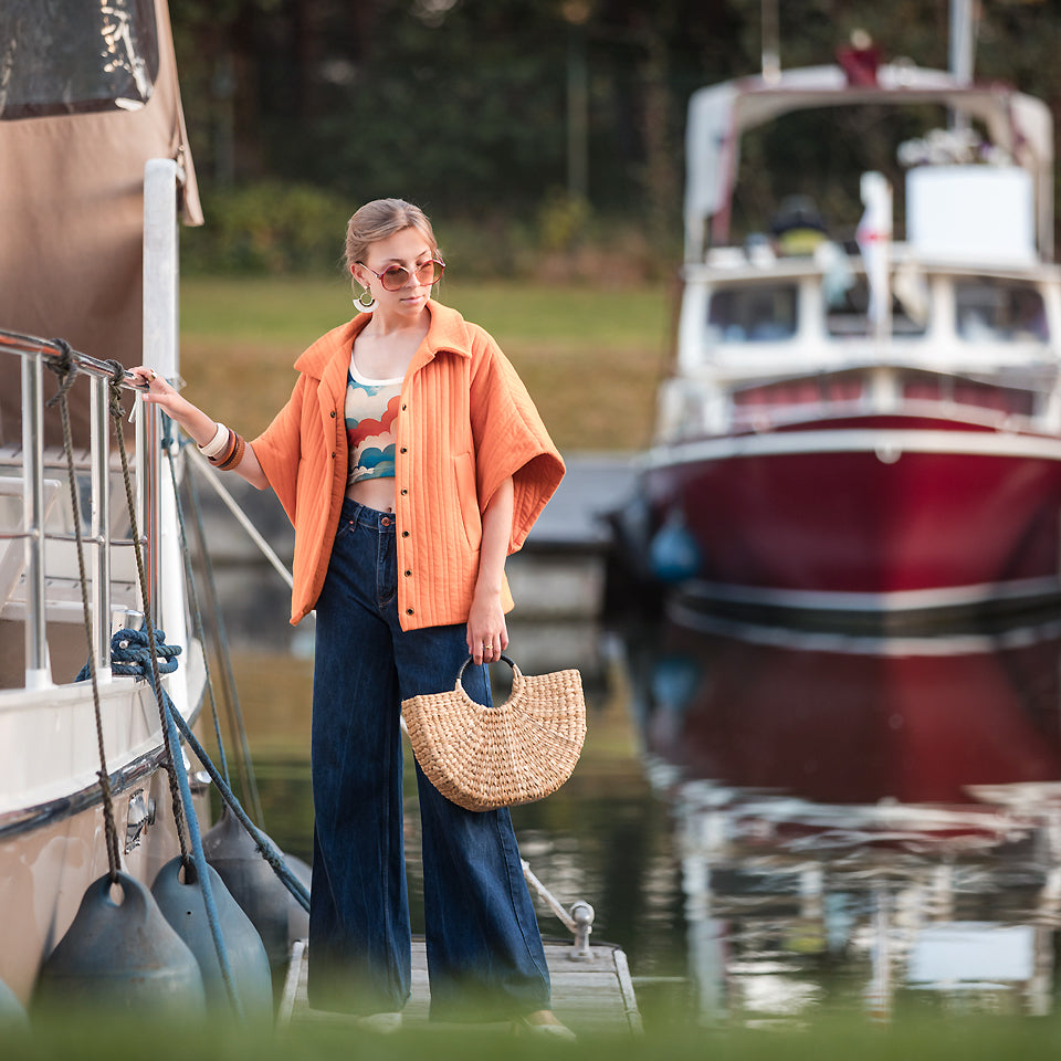 See You At Six - Autumn Maple Orange Quilted Knit Extra Wide