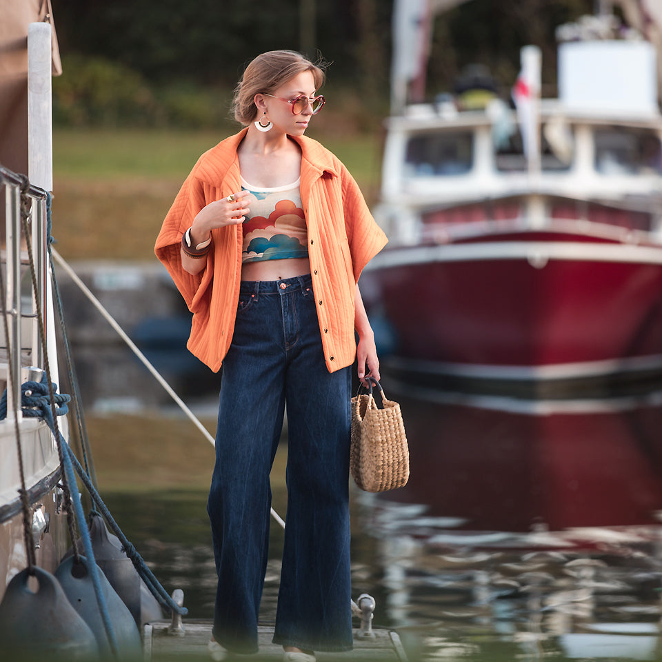 See You At Six - Autumn Maple Orange Quilted Knit Extra Wide