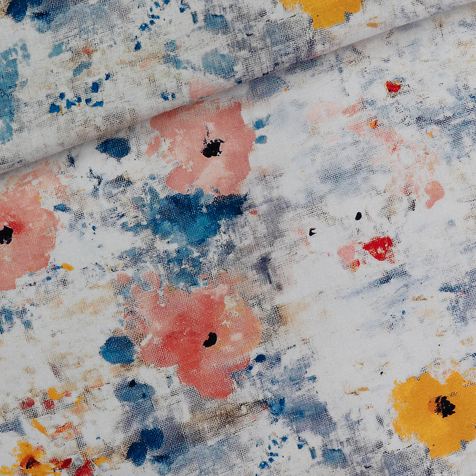 REMNANT 0.36 Metre - See You At Six - Roses on Canvas Linen Viscose Fabric