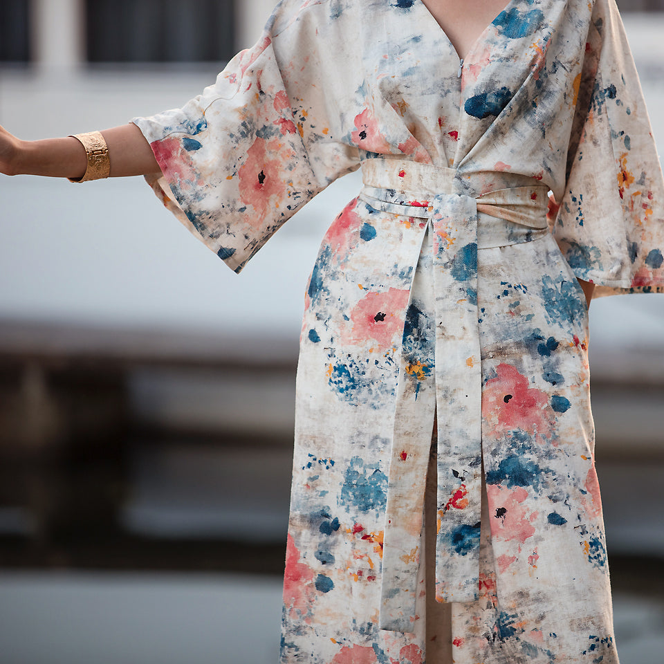 REMNANT 0.36 Metre - See You At Six - Roses on Canvas Linen Viscose Fabric