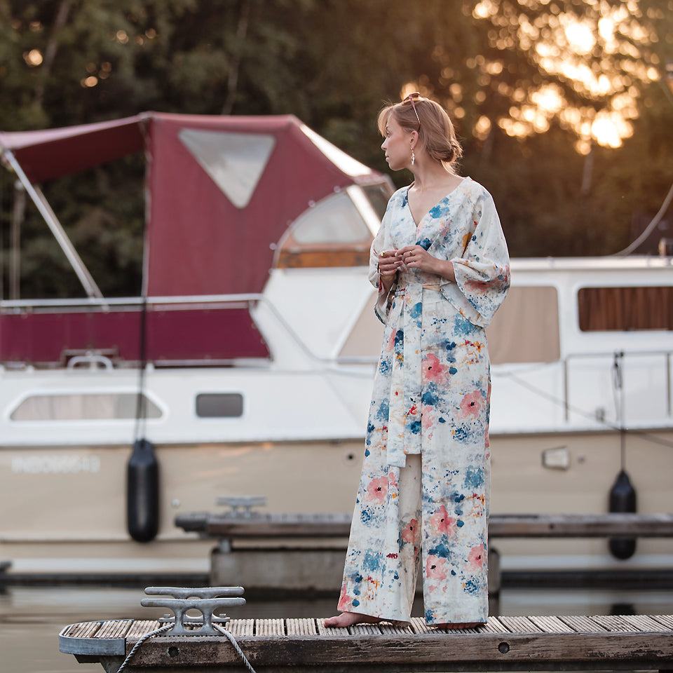 REMNANT 0.36 Metre - See You At Six - Roses on Canvas Linen Viscose Fabric