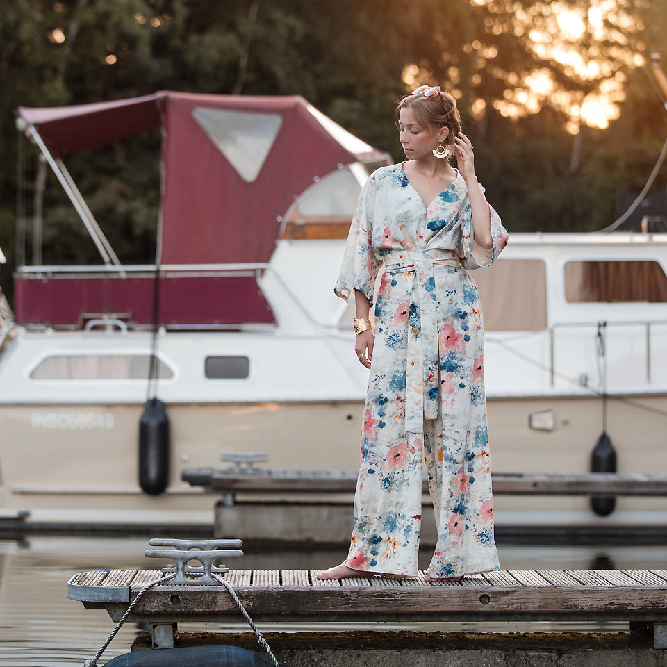 REMNANT 0.36 Metre - See You At Six - Roses on Canvas Linen Viscose Fabric