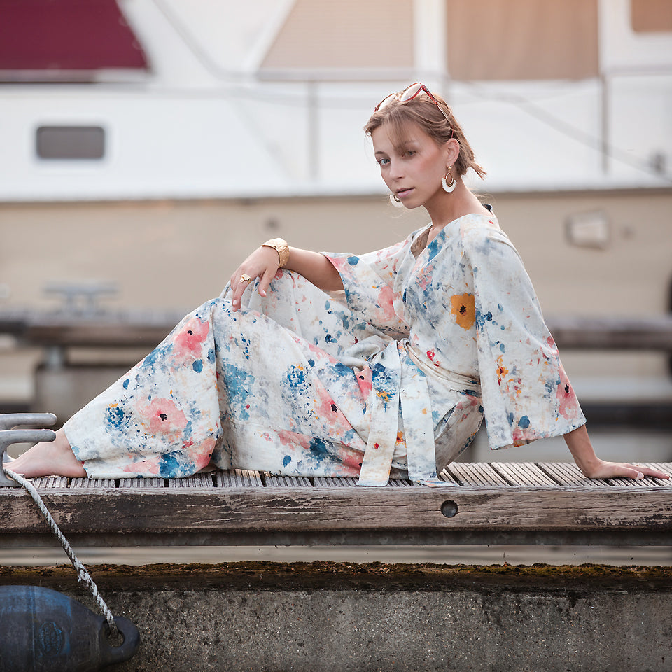 REMNANT 0.36 Metre - See You At Six - Roses on Canvas Linen Viscose Fabric