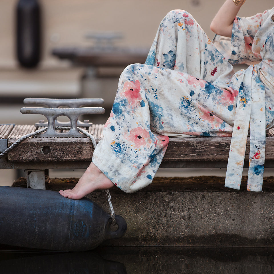 REMNANT 0.36 Metre - See You At Six - Roses on Canvas Linen Viscose Fabric