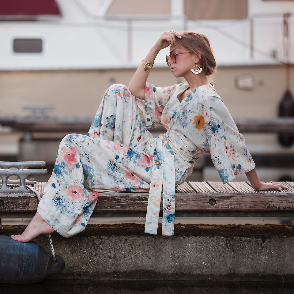 REMNANT 0.36 Metre - See You At Six - Roses on Canvas Linen Viscose Fabric