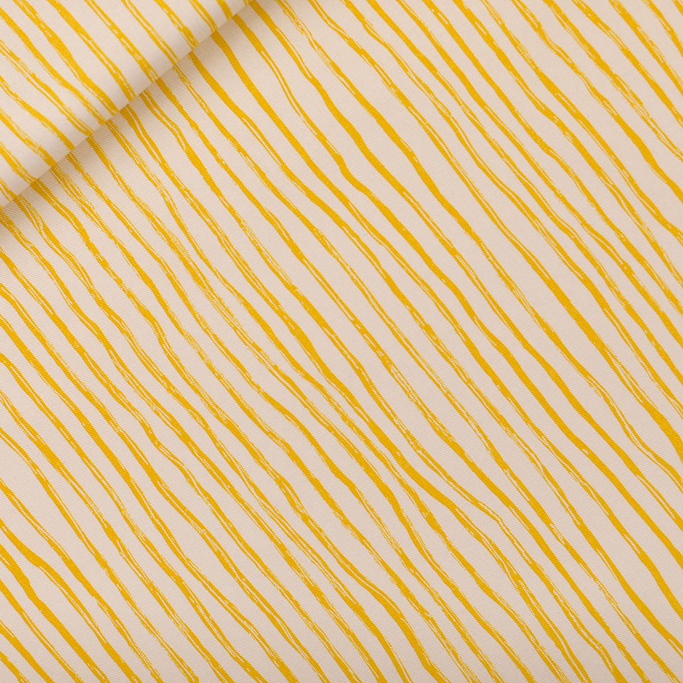 See You At Six - Wiggly Verticals in Yellow and Papyrus Crème Cotton Canvas Gabardine Twill