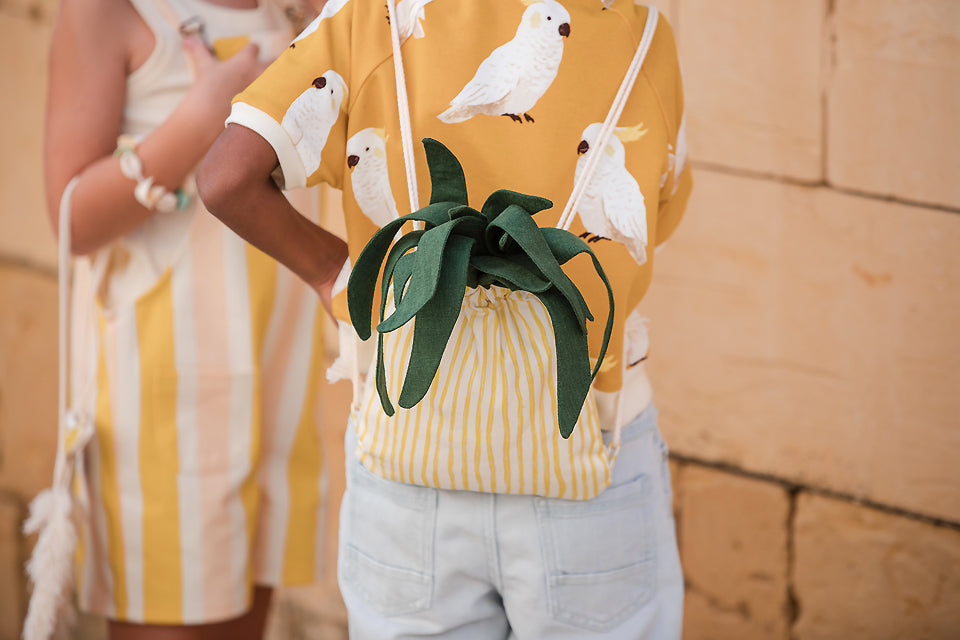 See You At Six - Wiggly Verticals in Yellow and Papyrus Crème Cotton Canvas Gabardine Twill