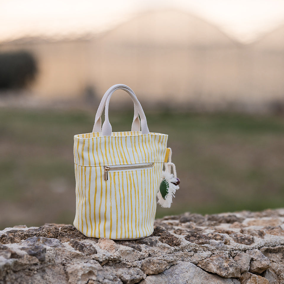See You At Six - Wiggly Verticals in Yellow and Papyrus Crème Cotton Canvas Gabardine Twill