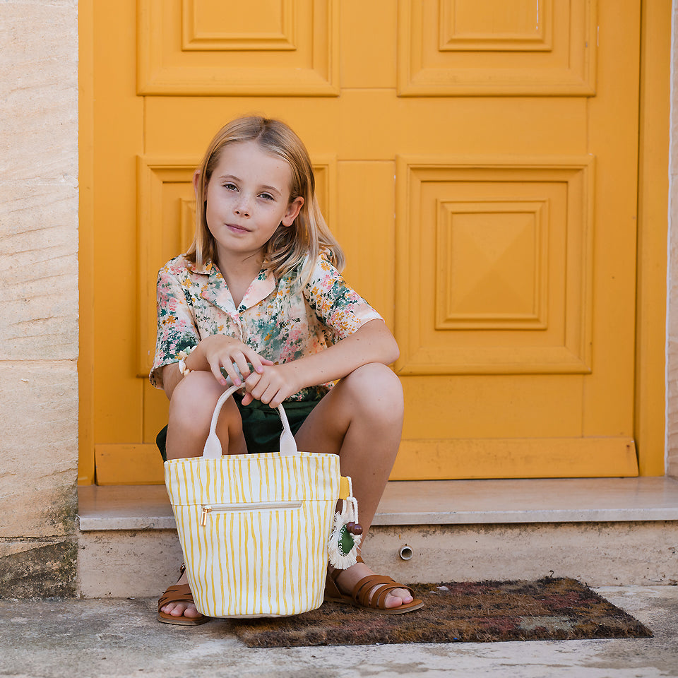 See You At Six - Wiggly Verticals in Yellow and Papyrus Crème Cotton Canvas Gabardine Twill