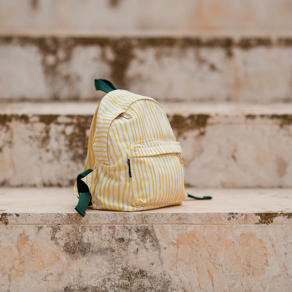 See You At Six - Wiggly Verticals in Yellow and Papyrus Crème Cotton Canvas Gabardine Twill