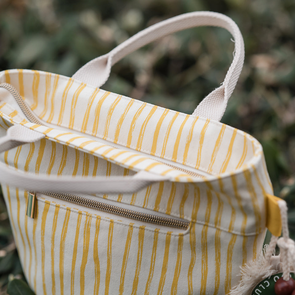 See You At Six - Wiggly Verticals in Yellow and Papyrus Crème Cotton Canvas Gabardine Twill