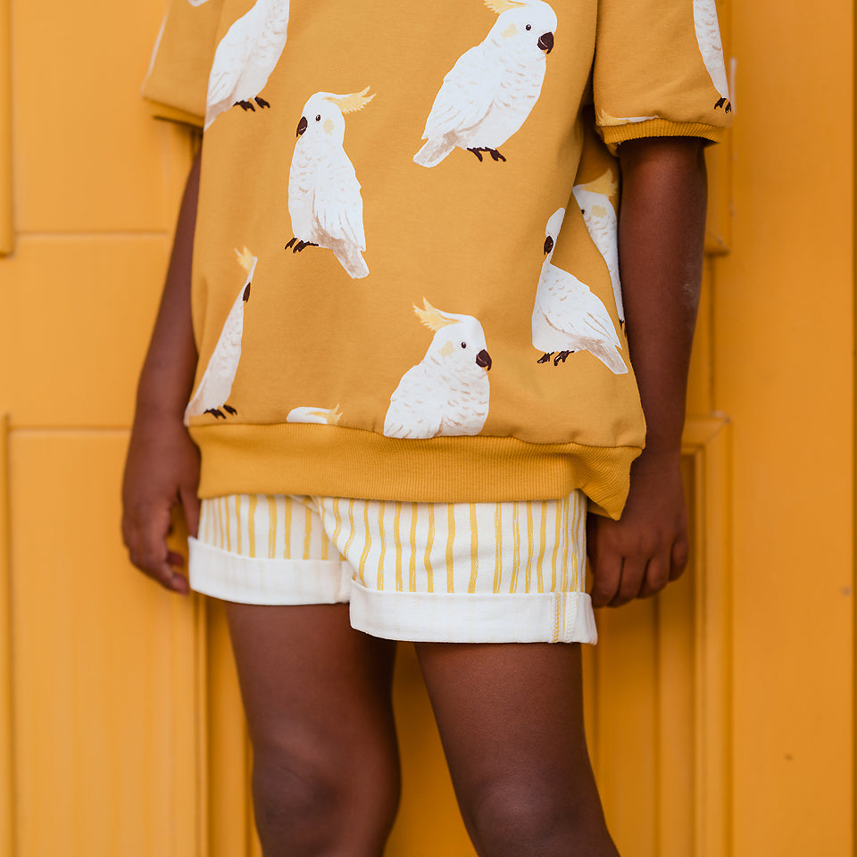 See You At Six - Wiggly Verticals in Yellow and Papyrus Crème Cotton Canvas Gabardine Twill