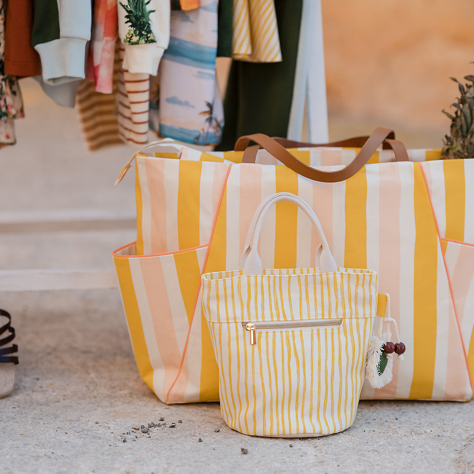 See You At Six - Wiggly Verticals in Yellow and Papyrus Crème Cotton Canvas Gabardine Twill