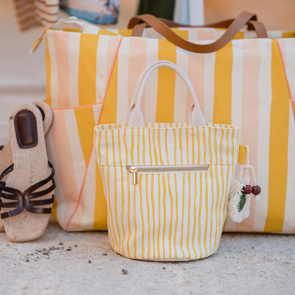 See You At Six - Wiggly Verticals in Yellow and Papyrus Crème Cotton Canvas Gabardine Twill