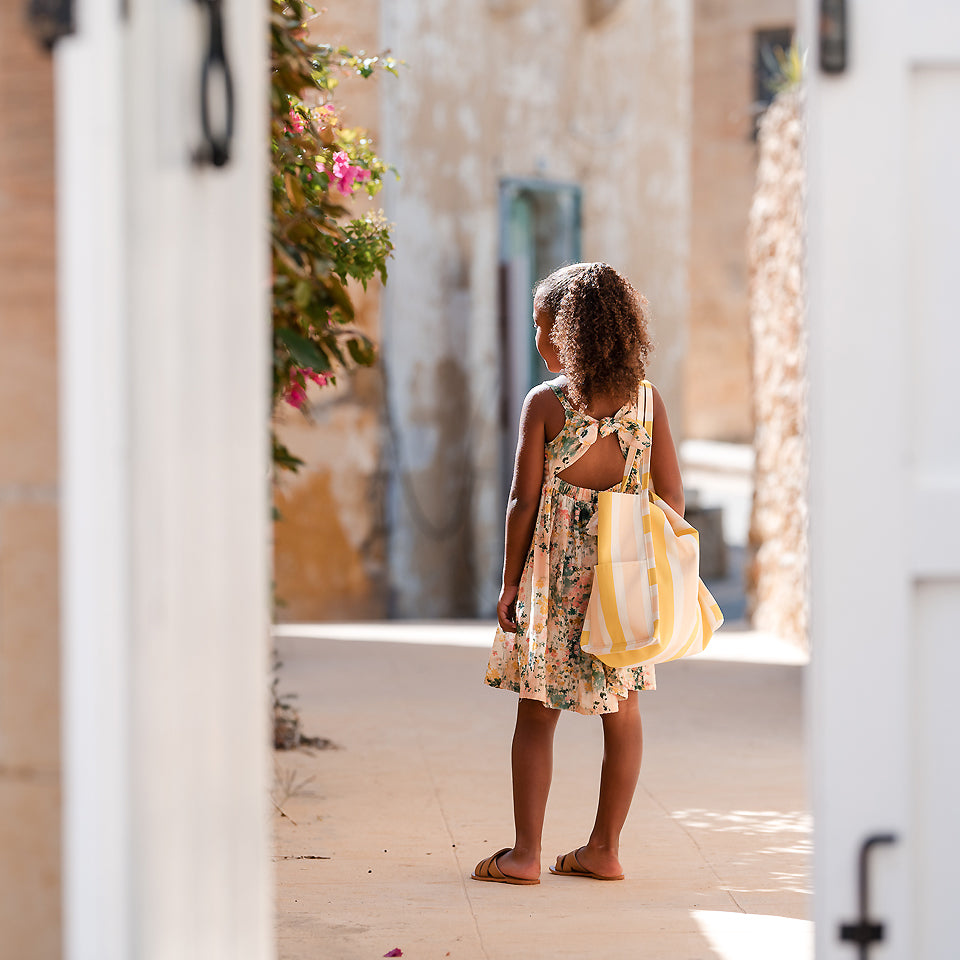 See You At Six - Wiggly Verticals in Yellow and Papyrus Crème Cotton Canvas Gabardine Twill