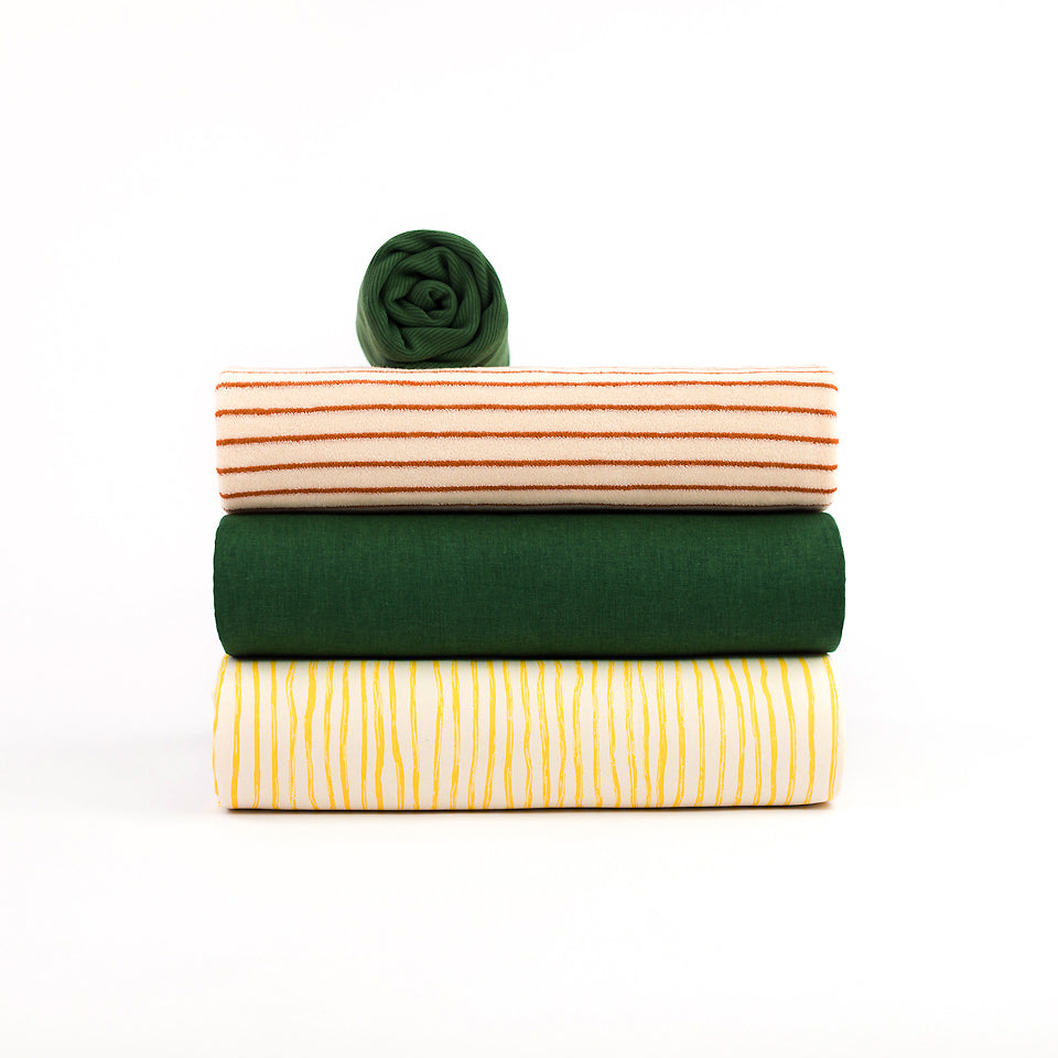 See You At Six - Wiggly Verticals in Yellow and Papyrus Crème Cotton Canvas Gabardine Twill