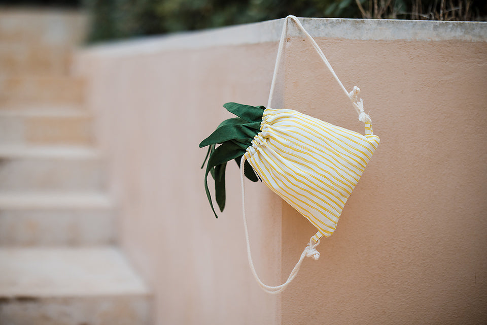 See You At Six - Wiggly Verticals in Yellow and Papyrus Crème Cotton Canvas Gabardine Twill