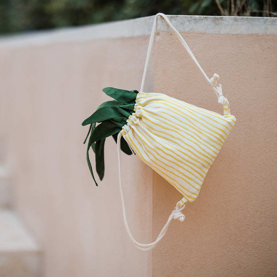 See You At Six - Wiggly Verticals in Yellow and Papyrus Crème Cotton Canvas Gabardine Twill