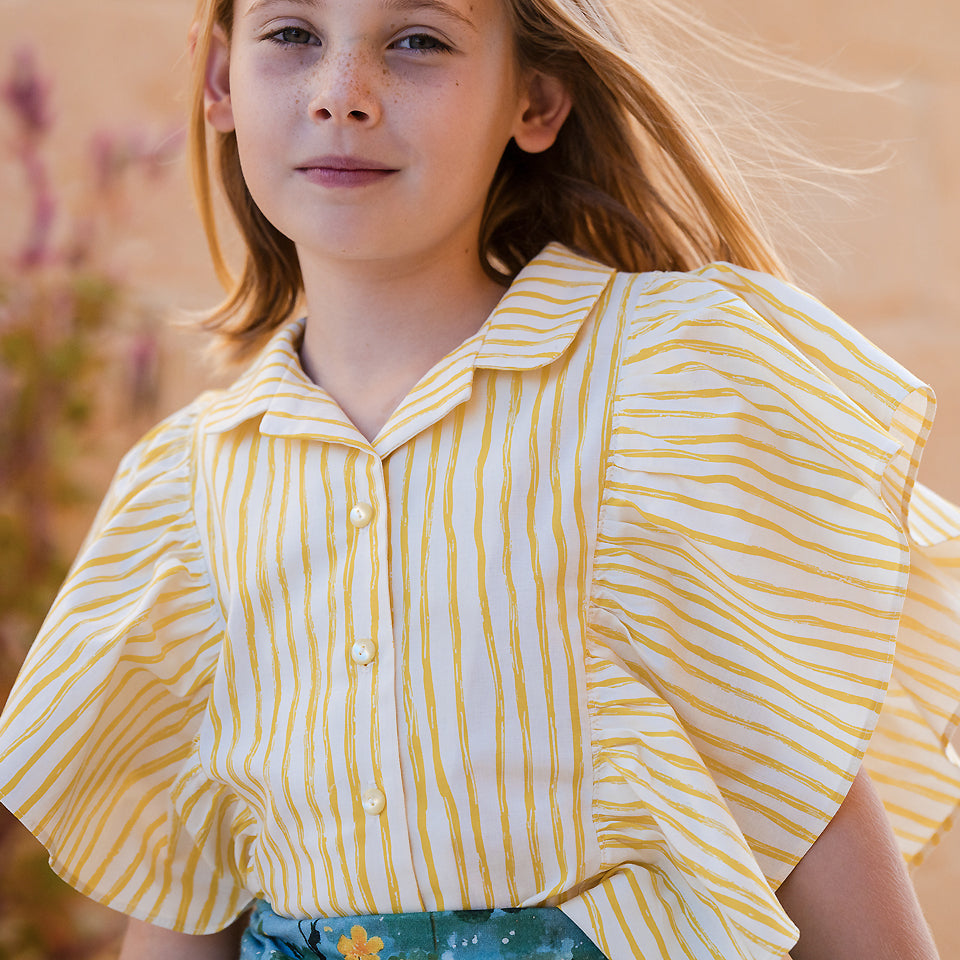 See You At Six - Wiggly Verticals Yellow & Papyrus Crème Soft Cotton Poplin