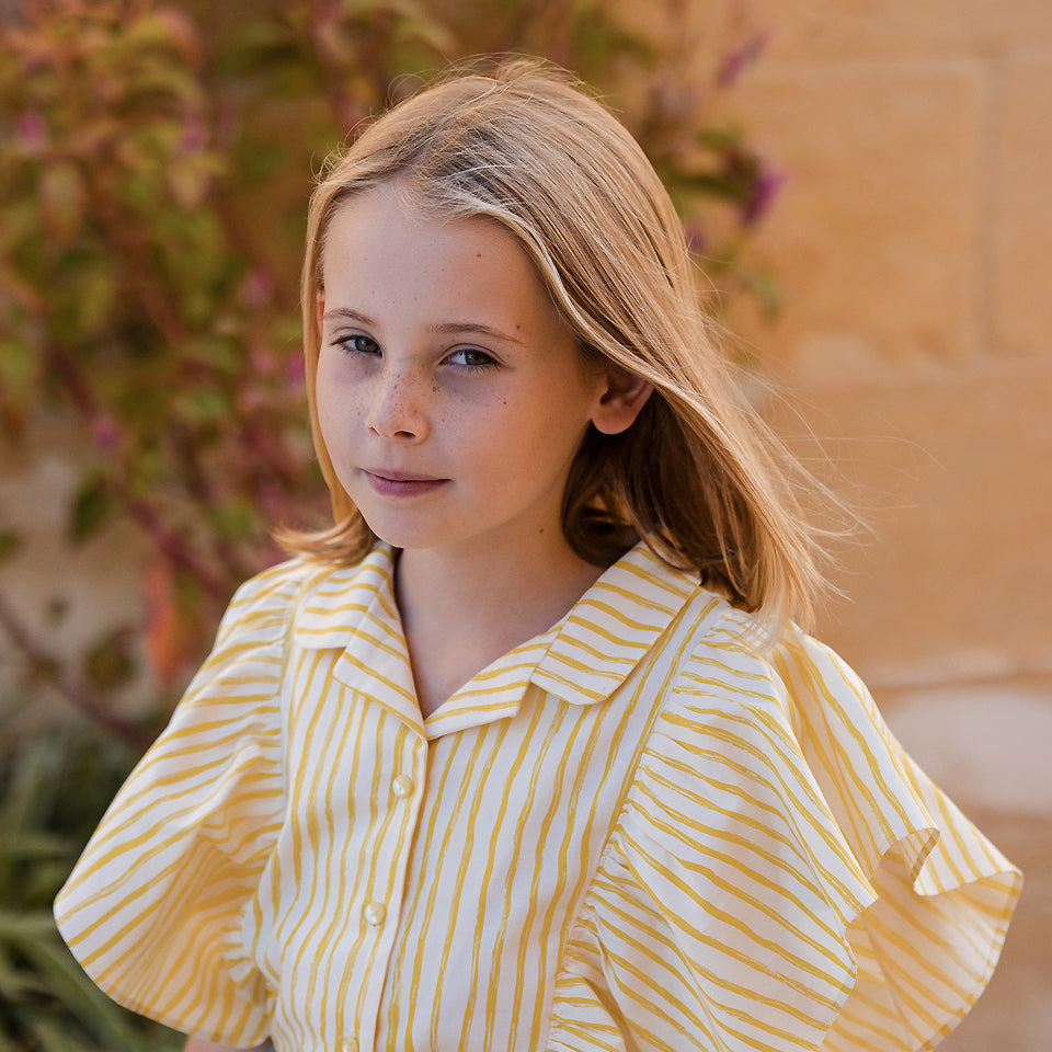 See You At Six - Wiggly Verticals Yellow & Papyrus Crème Soft Cotton Poplin