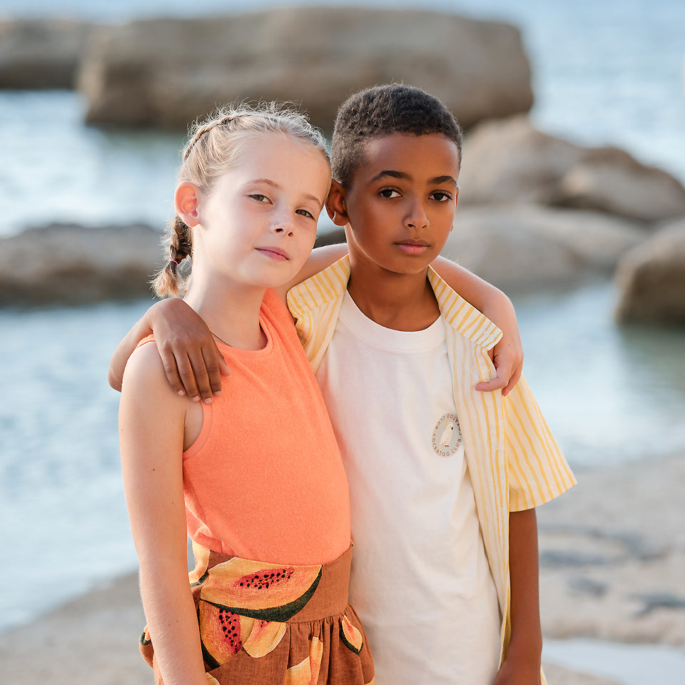 See You At Six - Wiggly Verticals Yellow & Papyrus Crème Soft Cotton Poplin