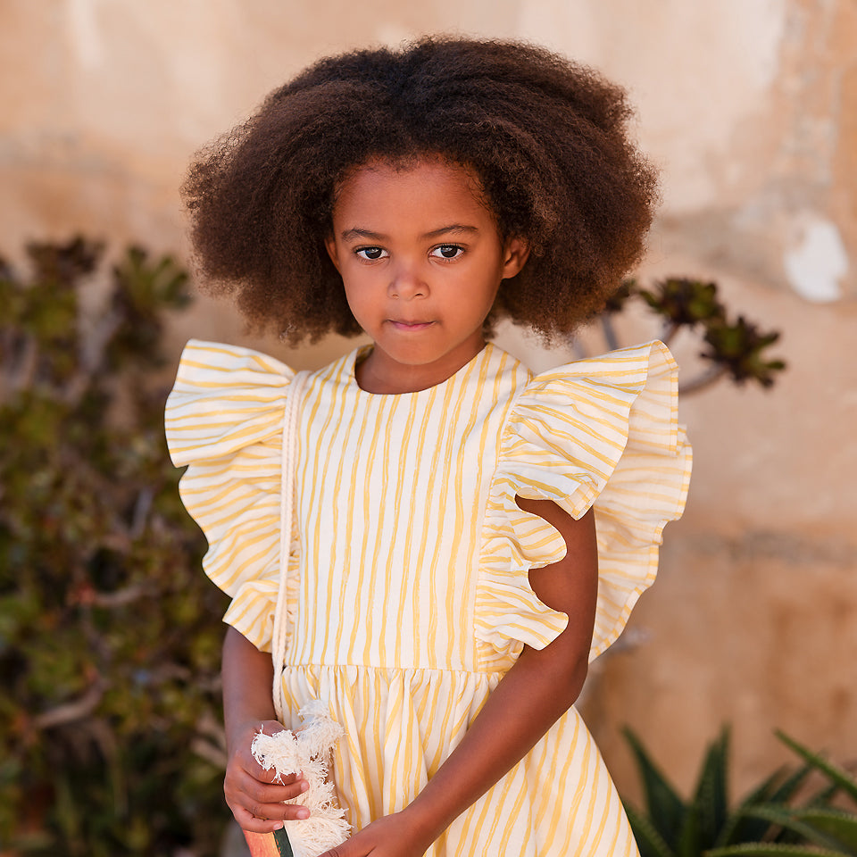 See You At Six - Wiggly Verticals Yellow & Papyrus Crème Soft Cotton Poplin