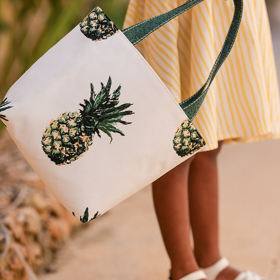 See You At Six - Pineapples in Papyrus Crème Cotton Canvas Gabardine Twill