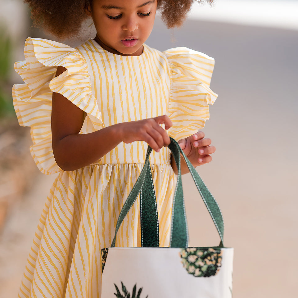 See You At Six - Wiggly Verticals Yellow & Papyrus Crème Soft Cotton Poplin