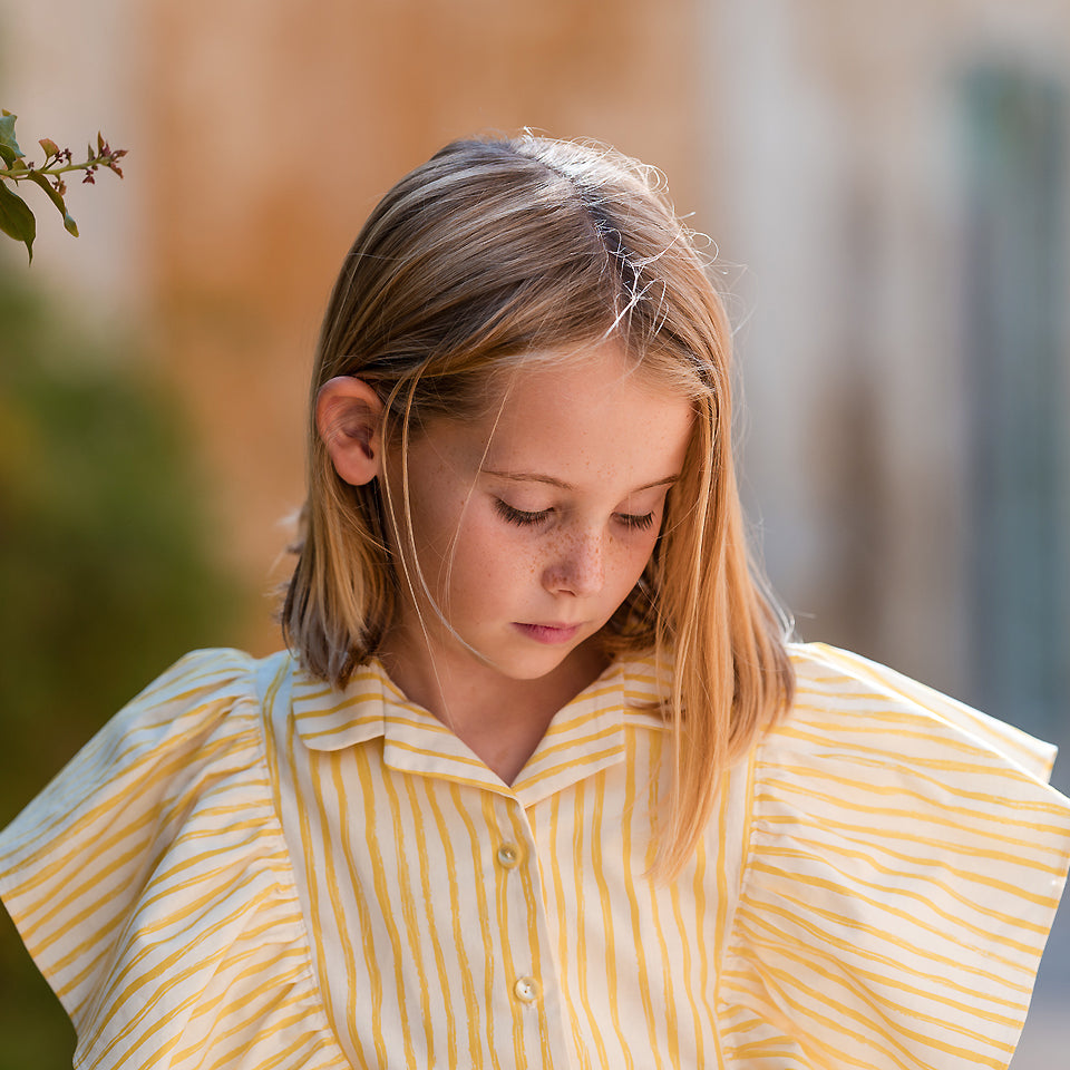 See You At Six - Wiggly Verticals Yellow & Papyrus Crème Soft Cotton Poplin