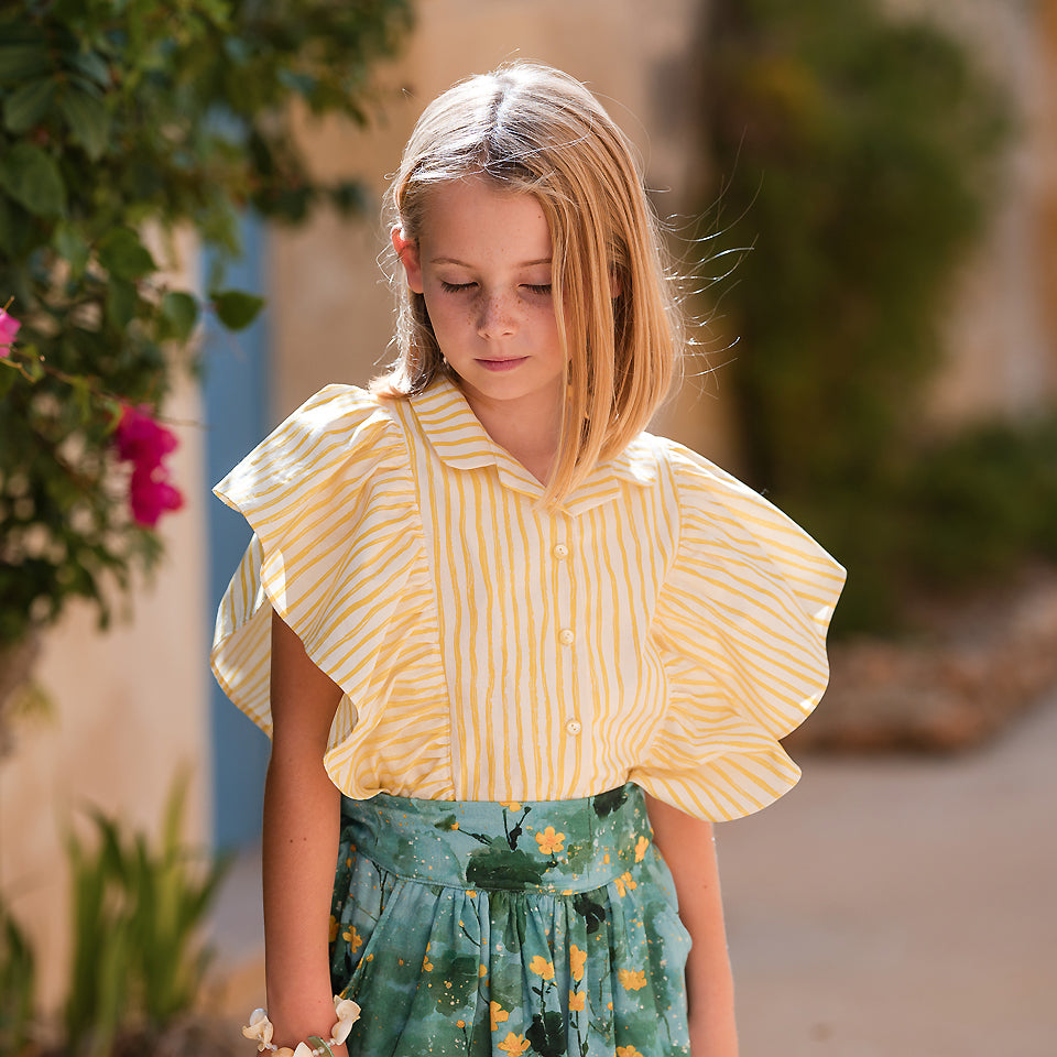 See You At Six - Wiggly Verticals Yellow & Papyrus Crème Soft Cotton Poplin
