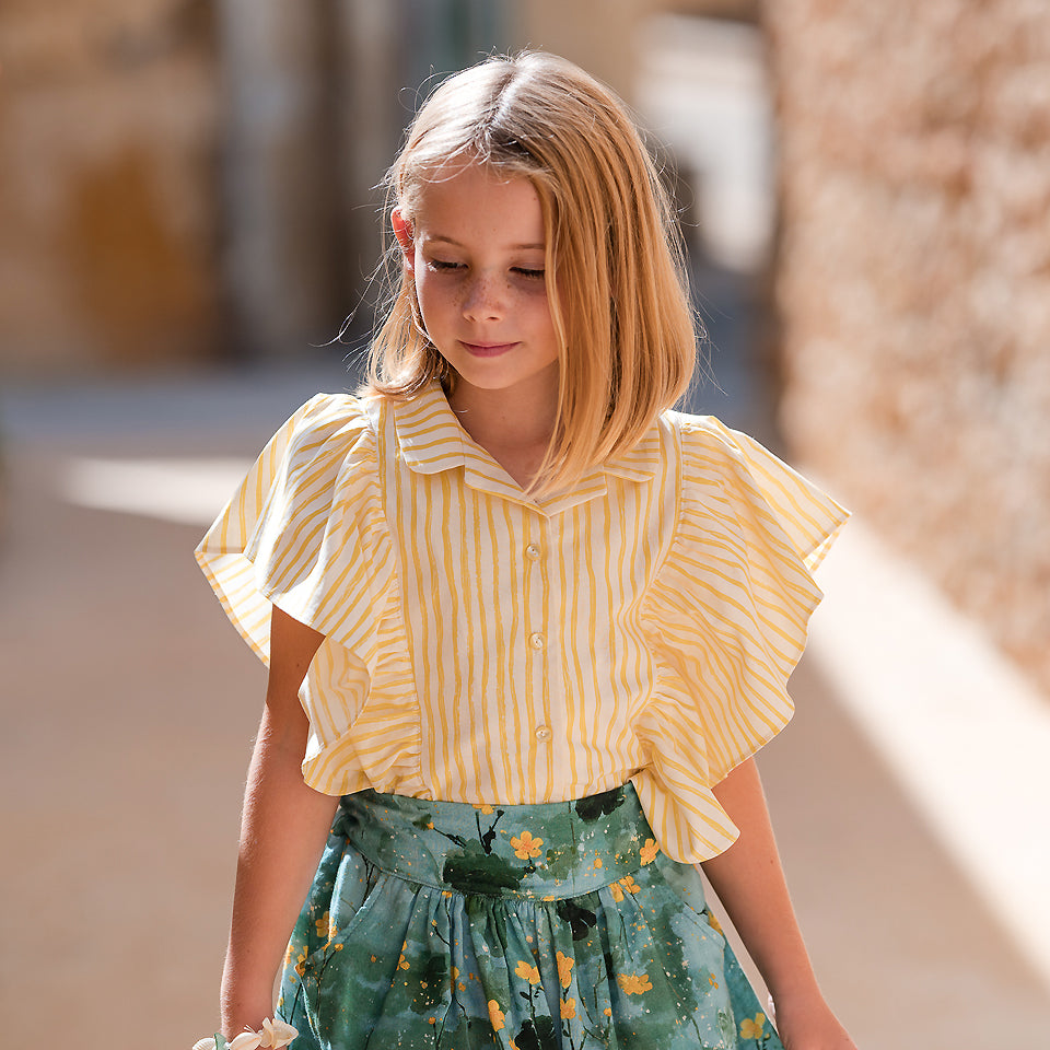 See You At Six - Wiggly Verticals Yellow & Papyrus Crème Soft Cotton Poplin
