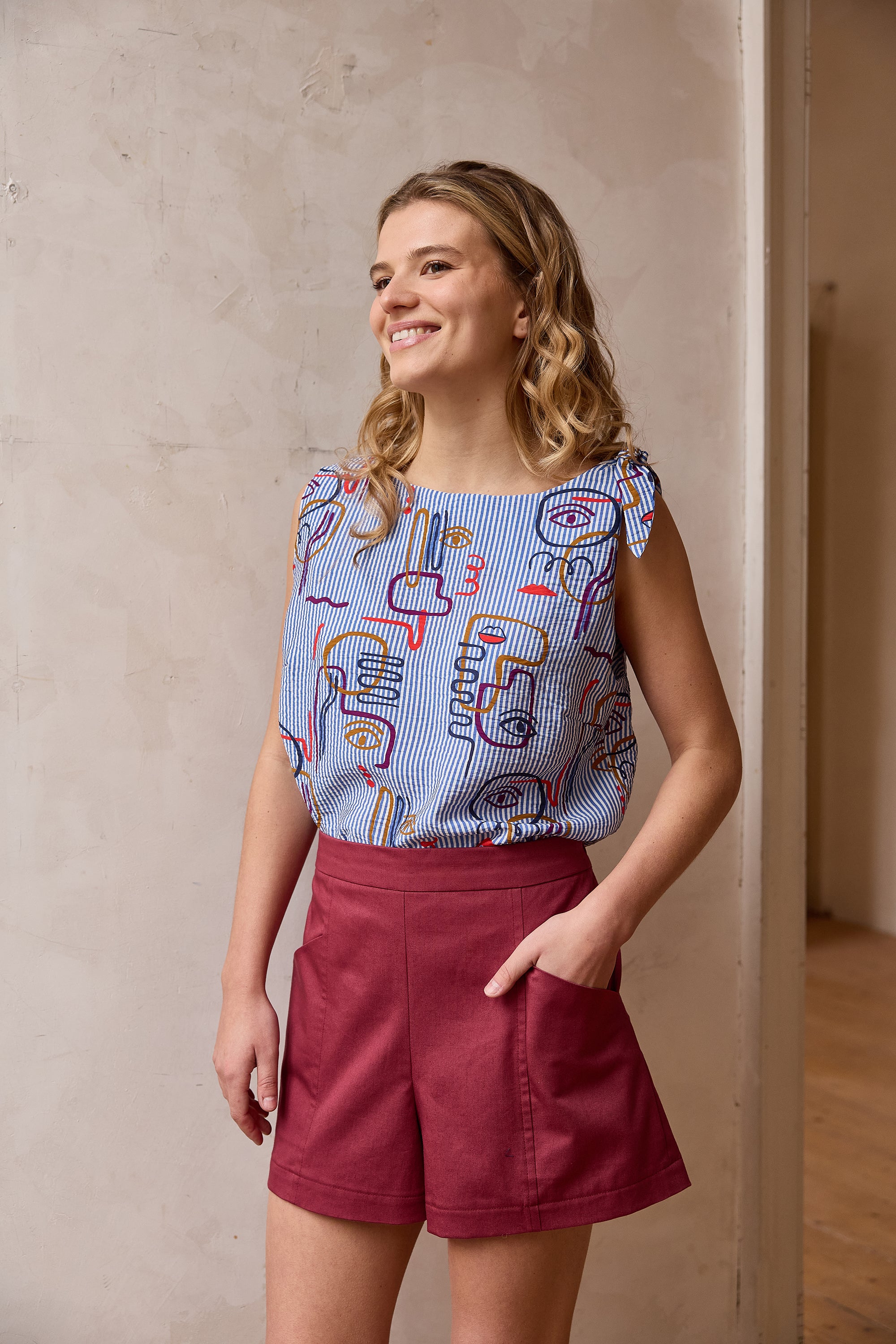 REMNANT 0.93 Metre - Atelier Jupe - Graphic Faces & Stripes Textured Viscose