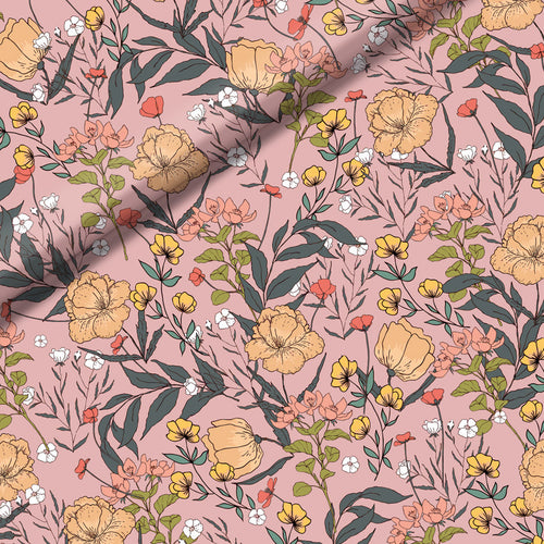 REMNANT 0.82 Metre - See You At Six - Summer Flowers Peachskin Pink  French Terry