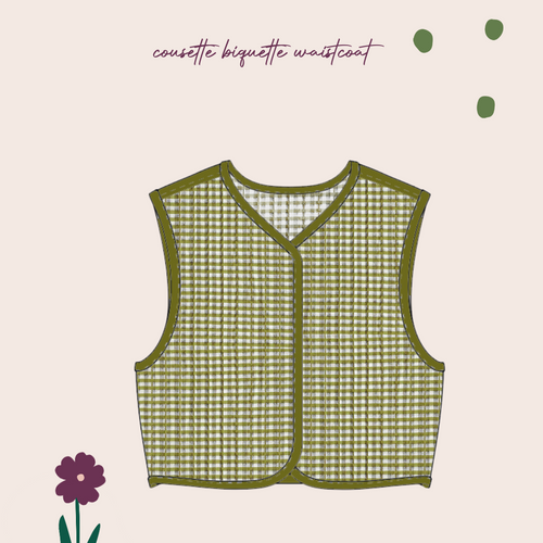 Sewing Kit - Biquette Reversible Vest in Quilted Kiwi Gingham Jacquard Fabric