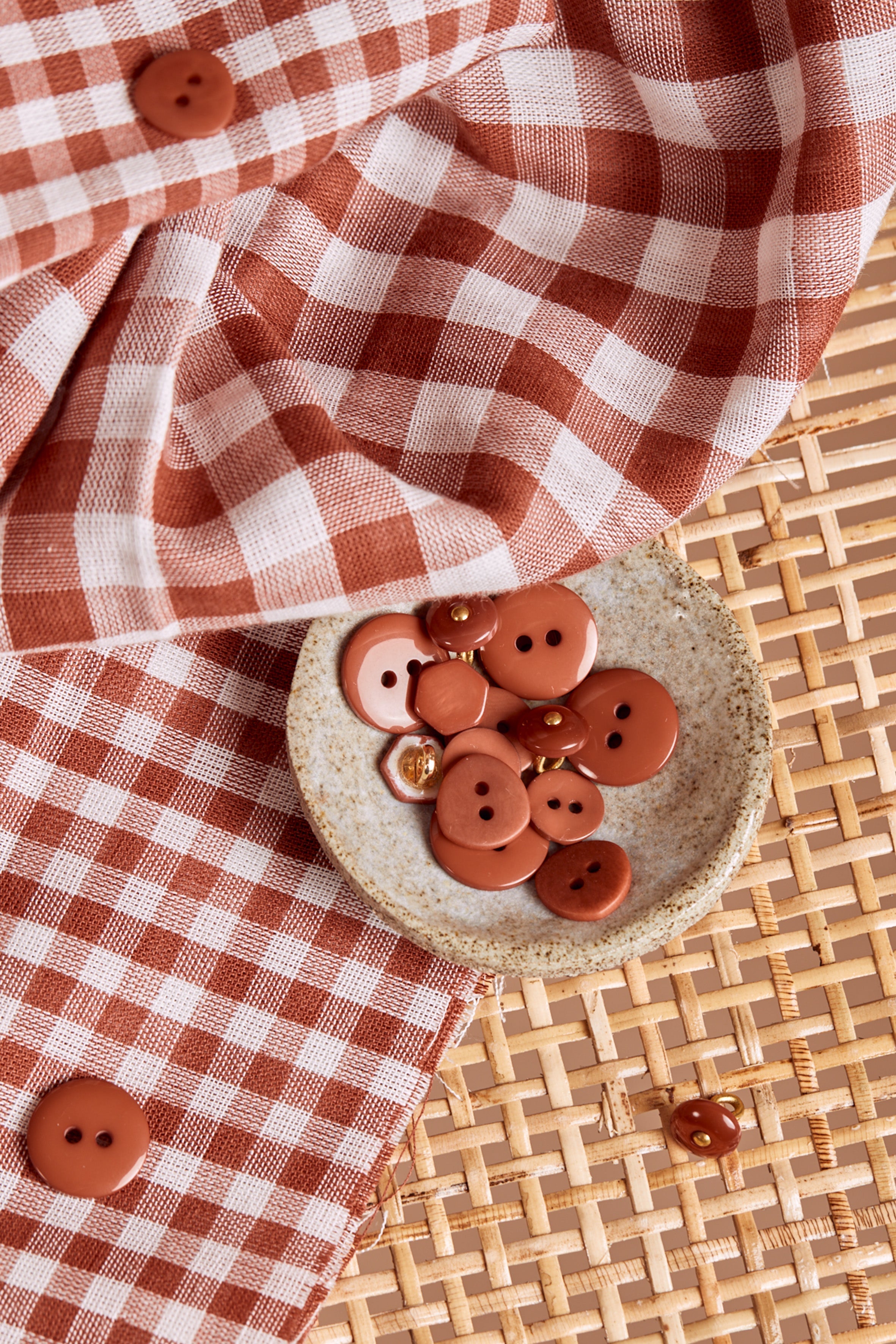 Atelier Brunette - Gingham Off-White Chestnut Cotton Double Gauze