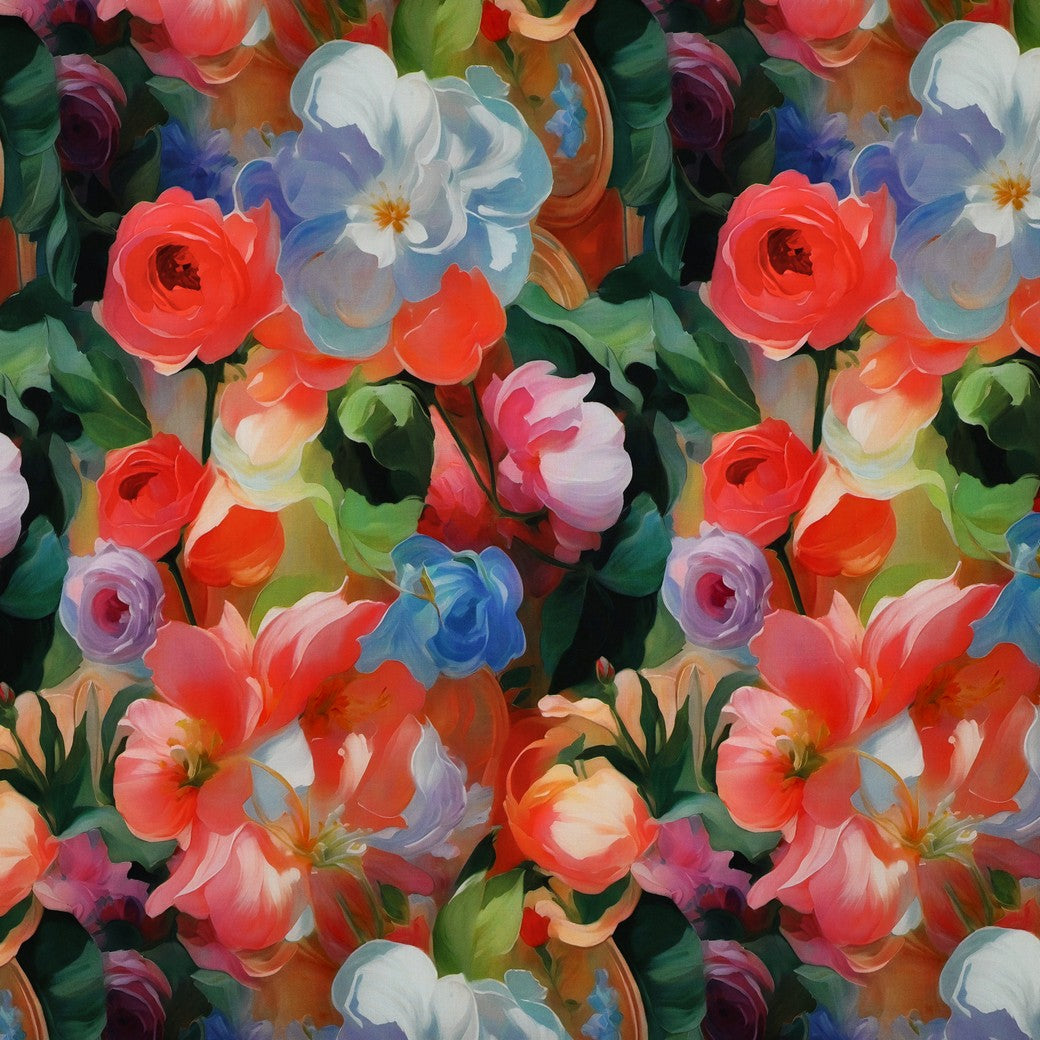 Painted Rose Garden Viscose Fabric