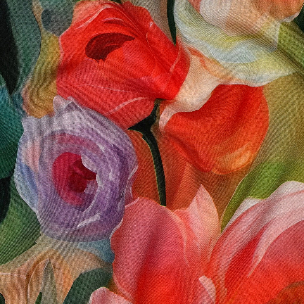 Painted Rose Garden Viscose Fabric