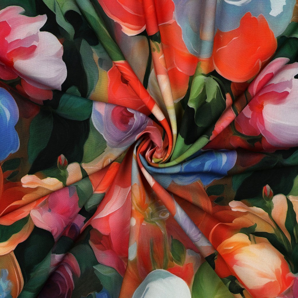 Painted Rose Garden Viscose Fabric