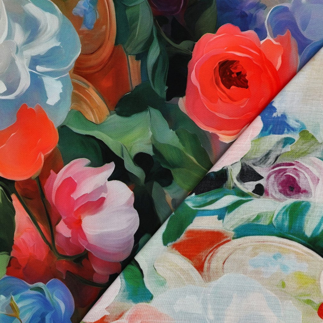 Painted Rose Garden Viscose Fabric