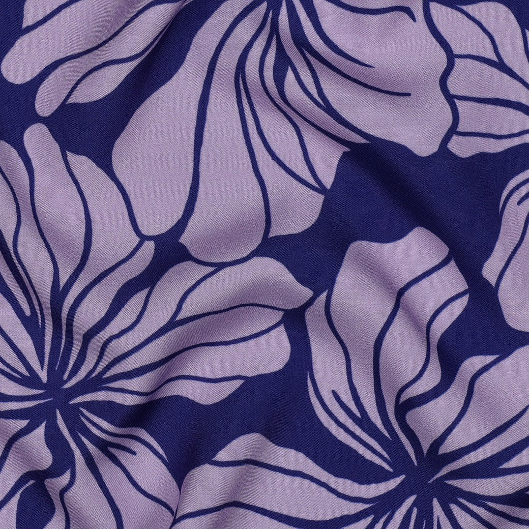 Monochrome Lilies in Purple Viscose Fabric